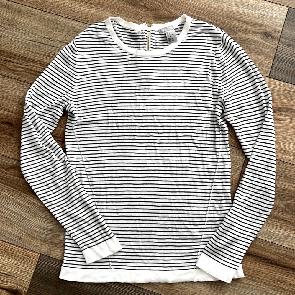 H & M Black & White Stripe Fitted Long Sleeve Top